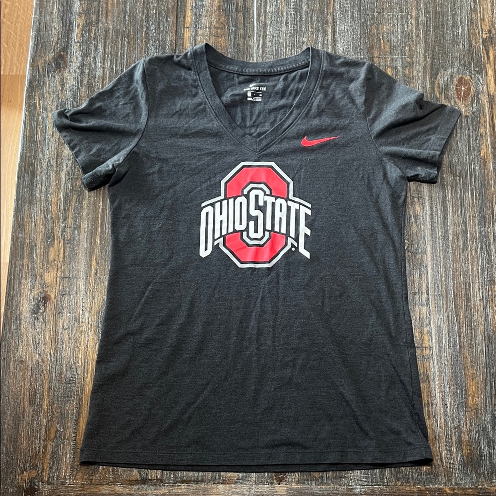 Nike Black V-Neck Tee with Red Ohio State Emblem